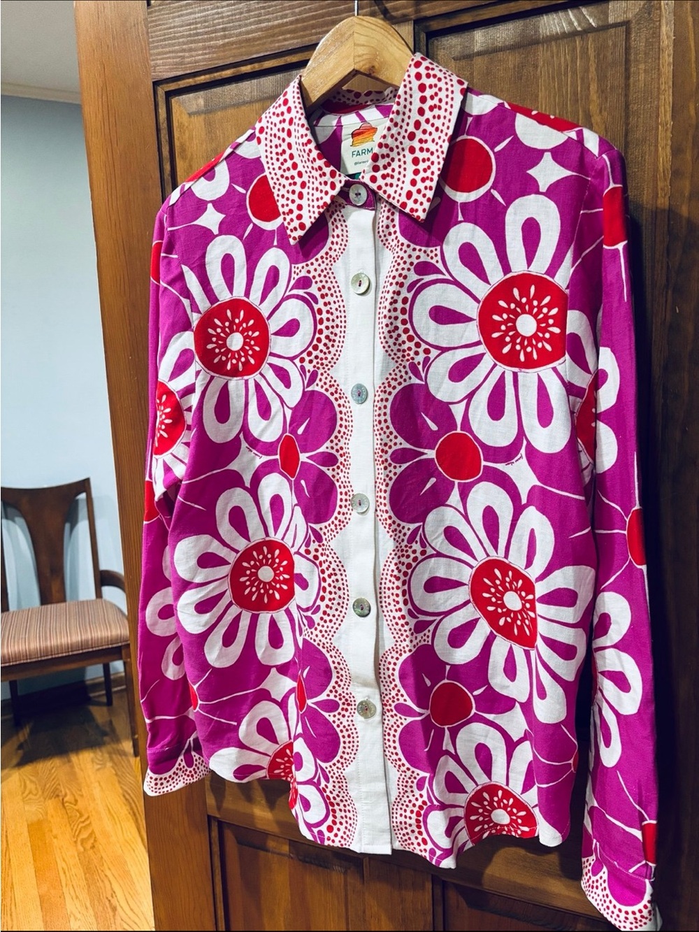 FARM Rio Floral Maia Button Down Long Sleeve Blouse